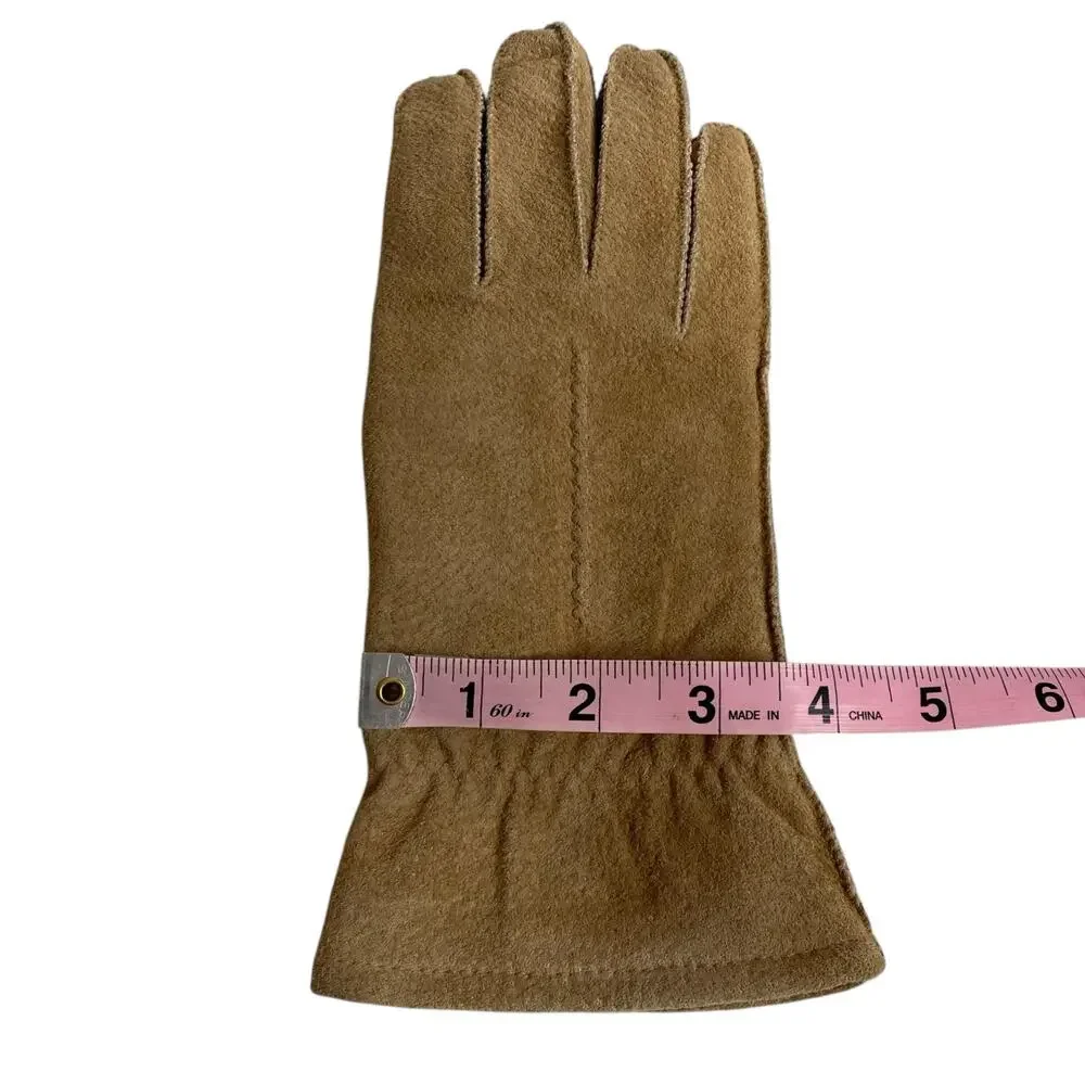 Vintage Suede Gloves Tan Brown Lined Womens XL Luxury Old Money Boho Chic Gift